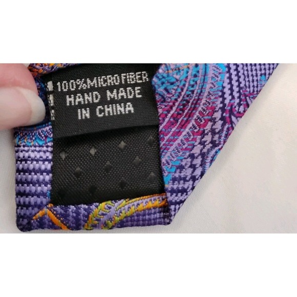 STACY ADAMS Men's Tie Purple Multi-Color Paisley Floral 100% Microfiber - Picture 6 of 6